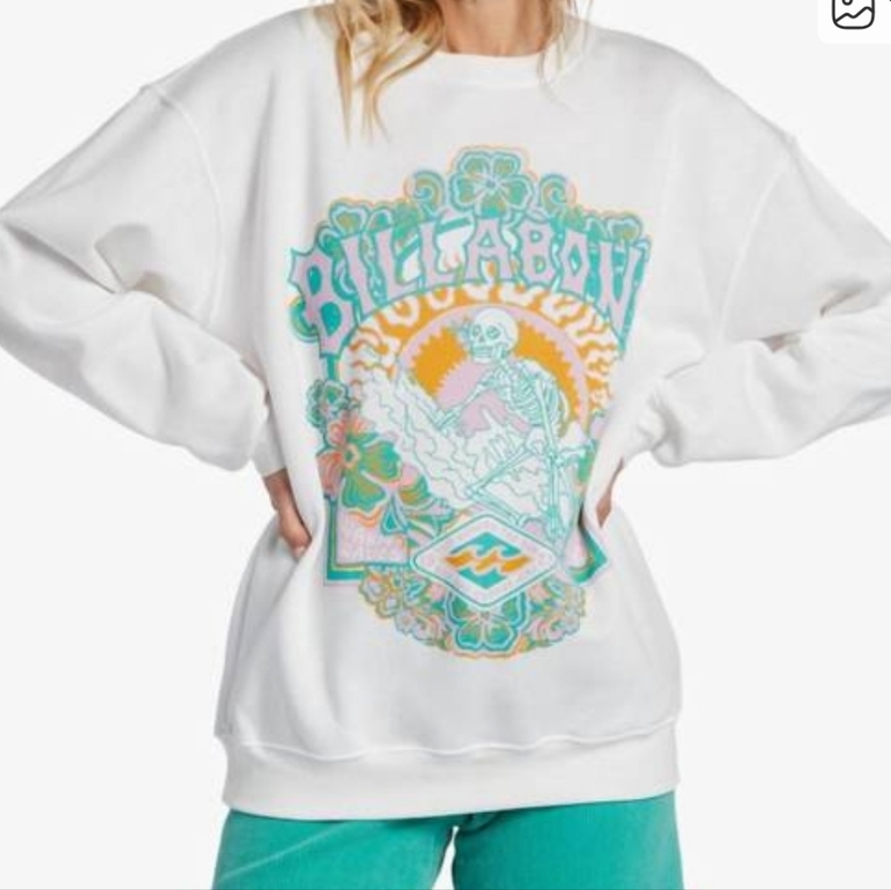 NEW BILLABONG sunny days graphic sweatshirt in white Large